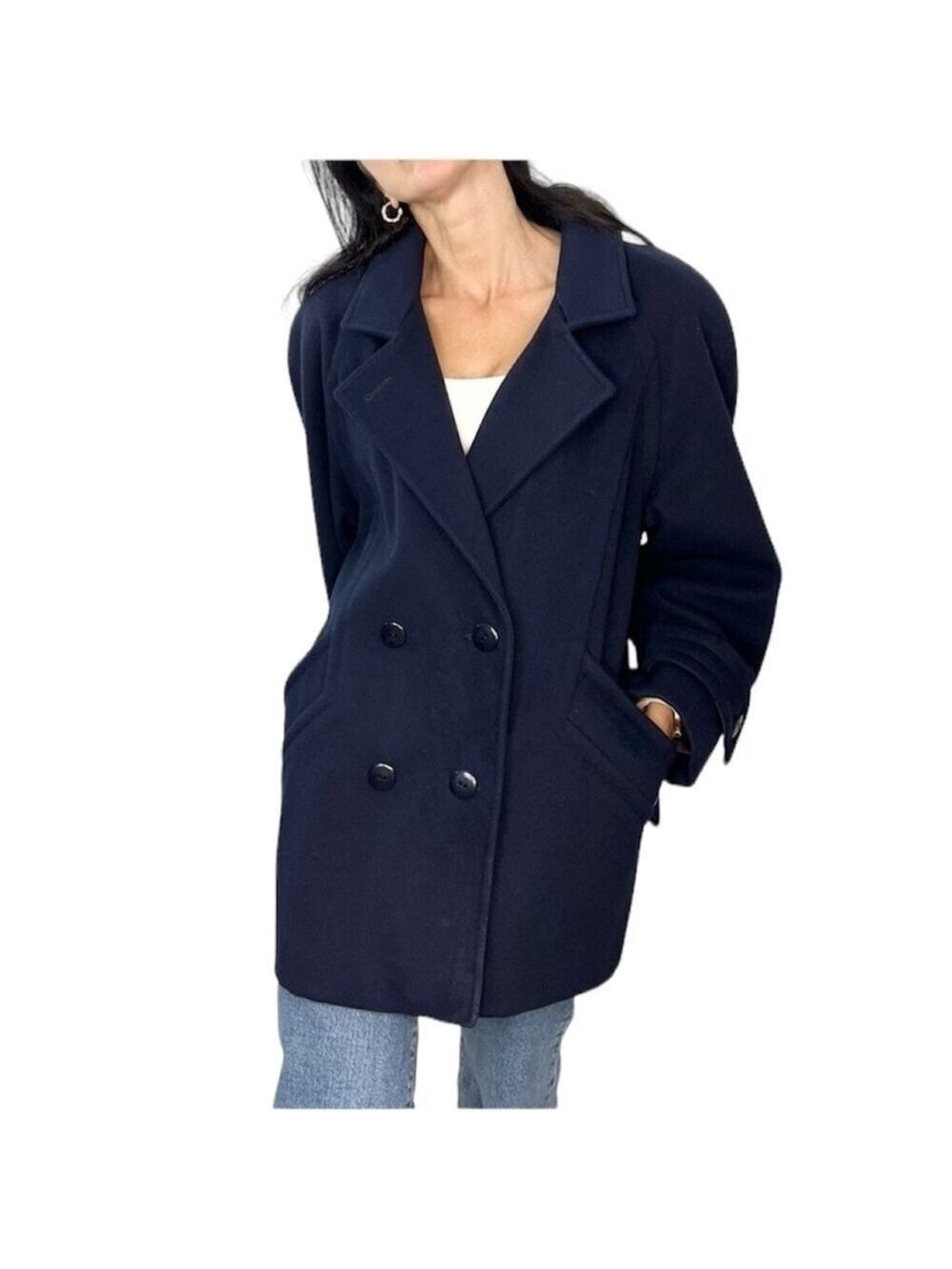 Vintage Marks & Spencer pure wool old money blue 3/4 length car coat